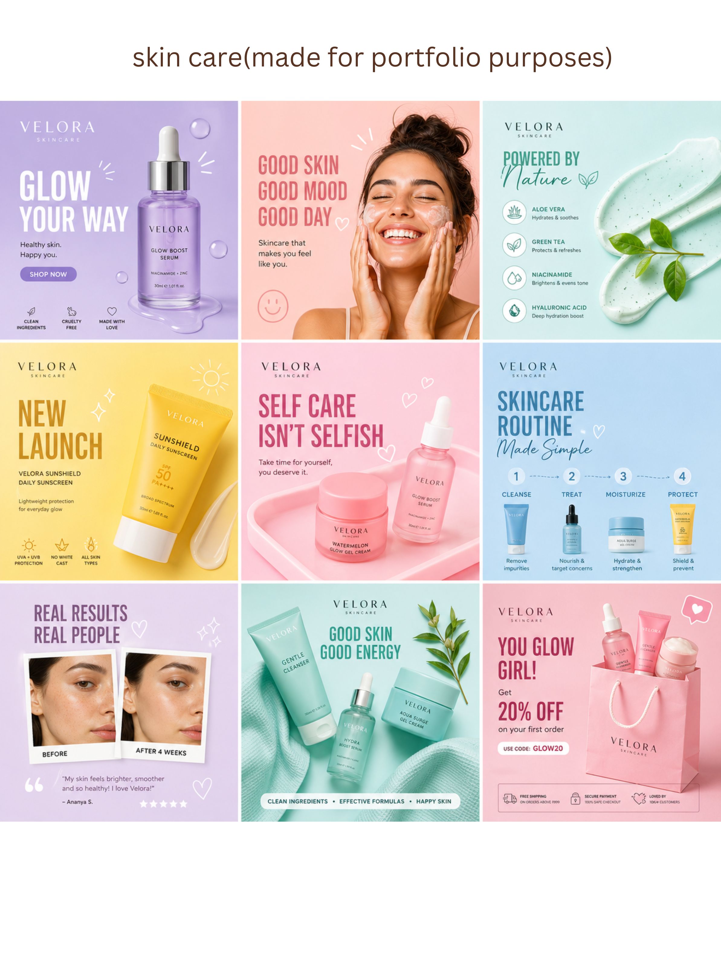 Velora skincare playful pastel campaign concept